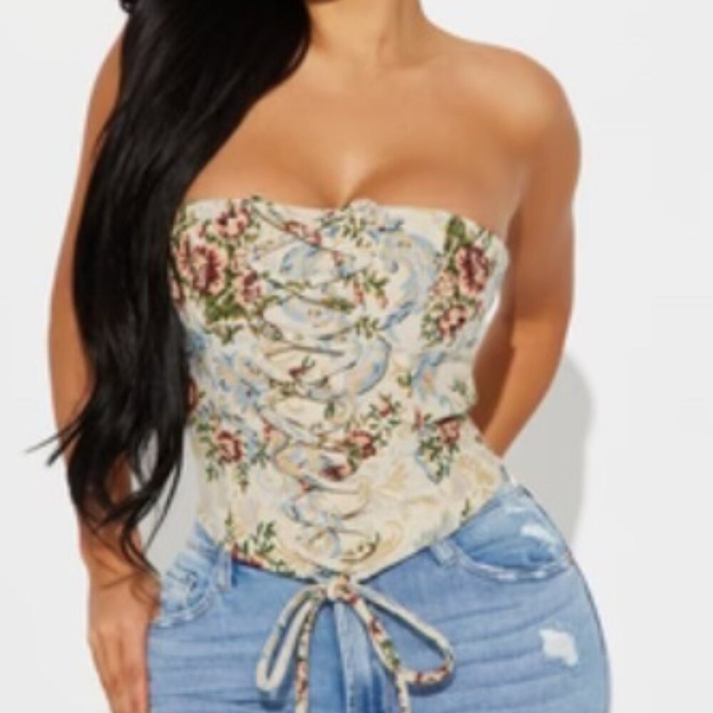 Valeria Jacquard Corset Top - Taupe/combo Size: L